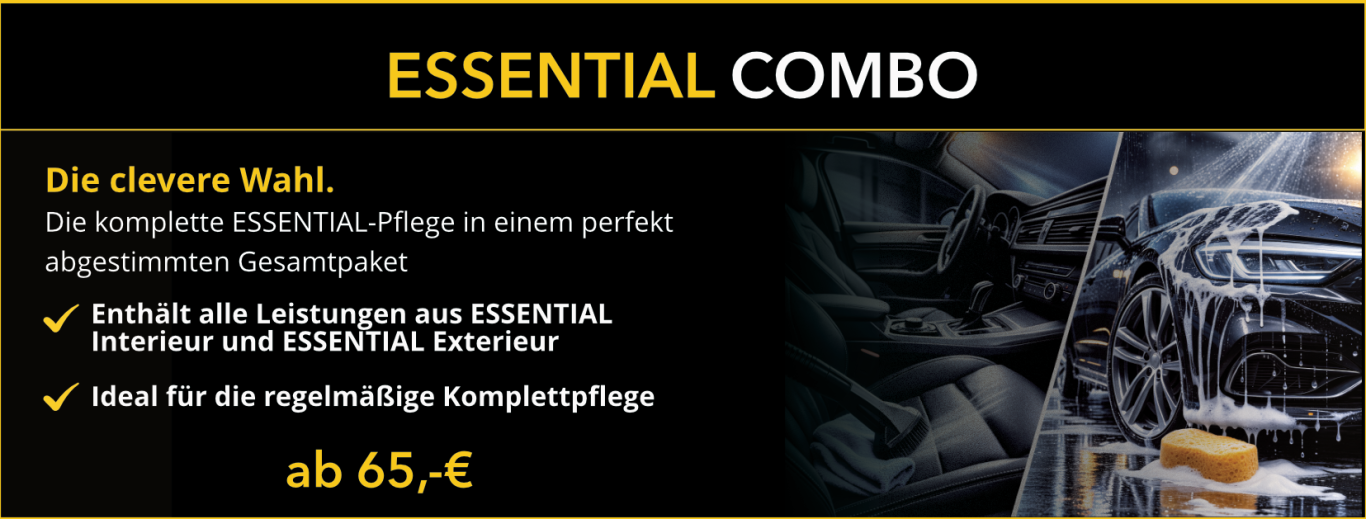 Essential Combo: Komplette Basis-Autopflege (Innenraumreinigung & Außenwäsche) zum Sparpreis ab 65€.