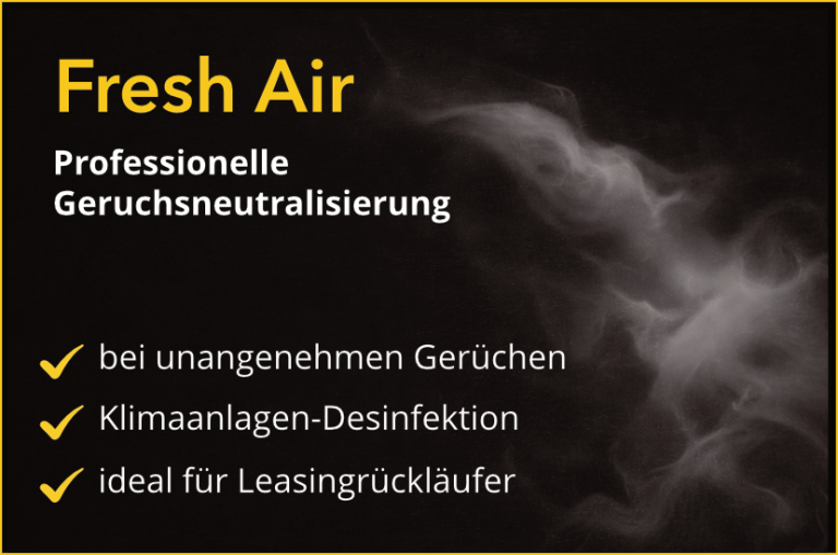 Zusatzleistung: Professionelle Geruchsneutralisierung und Klimaanlagen-Desinfektion fürs Auto.