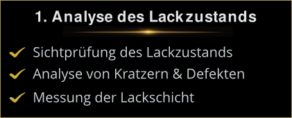 Schritt 1: Analyse Lackzustand Genaue Analyse des Lackzustands durch professionelle Sichtprüfung, Analyse von Kratzern und exakte Messung der Lackschicht.