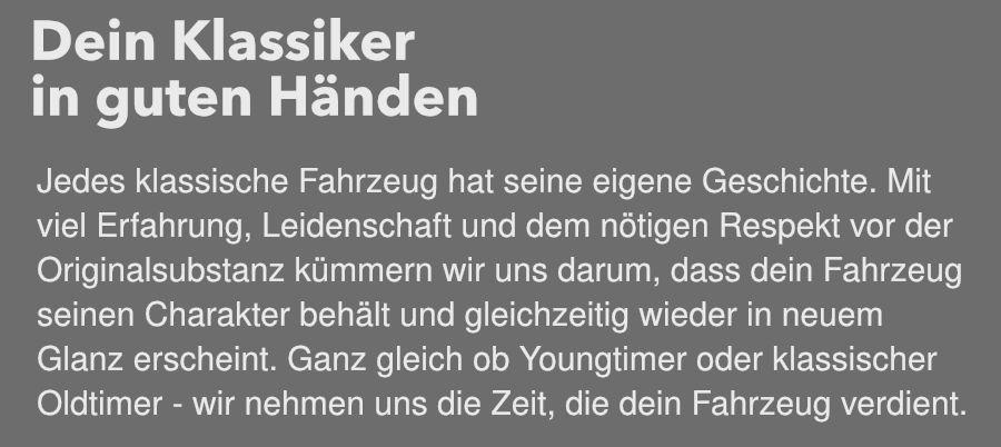 PK's Car Refresh - Oldtimer-Philosophie Dein Klassiker in guten Händen. Professionelle Oldtimer- und Youngtimer-Aufbereitung mit Respekt vor der Originalsubstanz, Leidenschaft und
